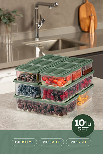 Vienev 10'lu Buzdolabı Dondurucu Organizer Ve Saklama Kabı Yeşil 6x(350ML) 2x...