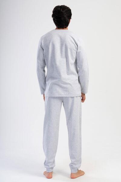 VİENETTA Men's 2 Thread Long Sleeve Gray Melange Pajamas Suit C1T0N0O304