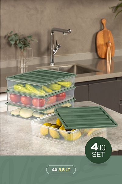 Vienev Green 4-Piece 3.5 Liter Refrigerator - Freezer Organizer, Microwave and Freezer Containers