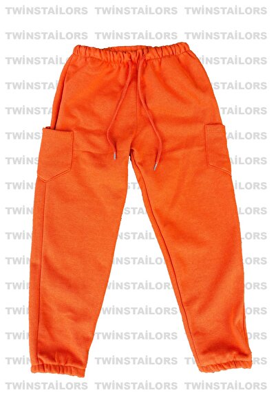 twins tailors Unisex Orange-Black-Grey 3-Pack Children's Sweatpants with Fleece Inside Elastic