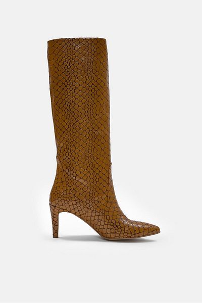 NILUFARR Γυναικείες μπότες Stefana Camel Crocodile Printed
