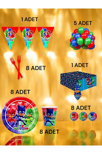 VibeHome 8 Person Pijamask Themed L Pack - Birthday Party and Fun Events