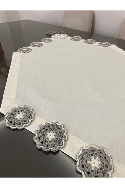 Parla Life Γκρι Μοτίφ Κρέμα Πάπια Λινό Ύφασμα Runner 40x120 cm