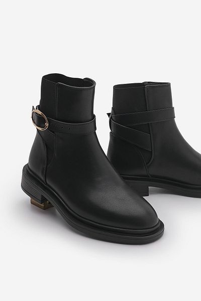 Marjin Gold Buckle Rodop Women's Casual Boots - Black with Elastics