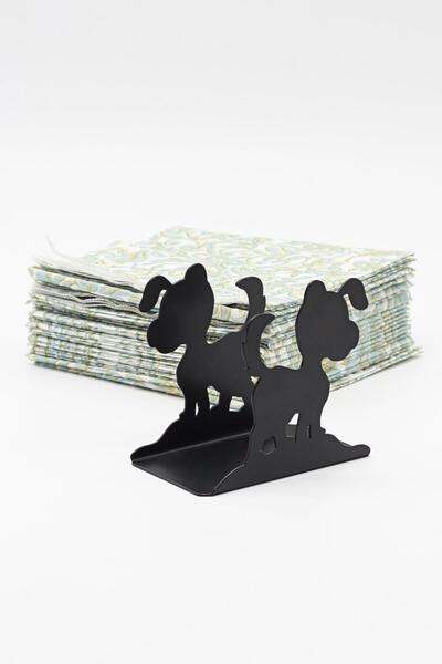MAVİ TREND Black Metal Napkin Holder - with Dog, for Tableware and Kitchen