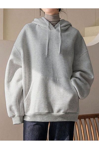 FUNSTYLE 100% Cotton Women's Gray Hooded Sweatshirt