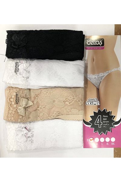 Öztaş Underwear سراويل داخلية نسائية من الدانتيل الليكرا عالية الخصر من Öztaş 2754، عبوة من 4 قطع