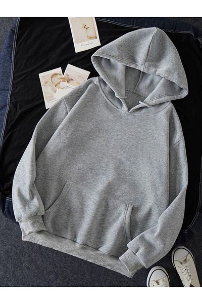FUNSTYLE 100% Cotton Women's Gray Hooded Sweatshirt