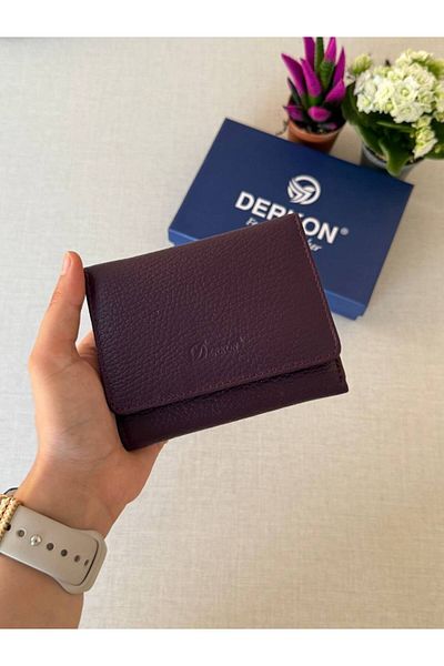 DERKON Genuine Leather Wallet with Small Lots of Card Holders Misha Model Eggplant Purple
