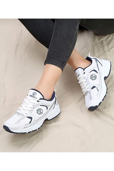 ARONA Unisex White-Navy Blue Daily Comfortable Sports Shoes Sneaker