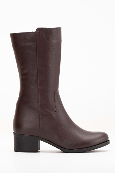 ANALİN SHOES Kadın Hakiki Deri Klasik Fermuarlı Çizme - Kahve