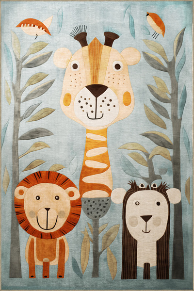 Rugs Modern Halı سجادة ديدو 2 للأطفال بتصميم نباتي ونمط الأسد، سجادة ديكور حديثة 3223