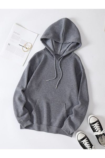 FUNSTYLE Winter Women's Anthracite Kangaroo Pocket Hooded Sweatshirt