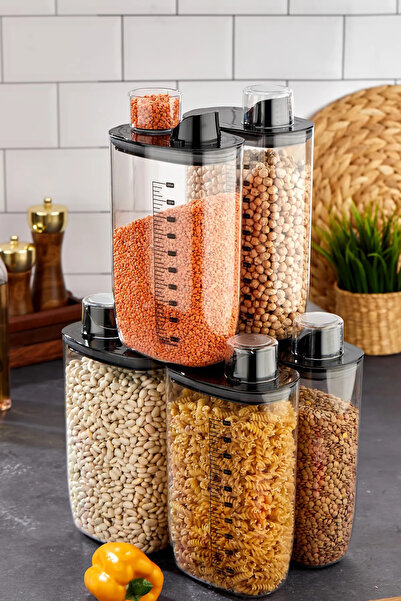 Yetex 6'Lı Vakumlu Hava Geçirmez Ölçekli Siyah Saklama Kabı - 2000 ML Ölçü Ka...