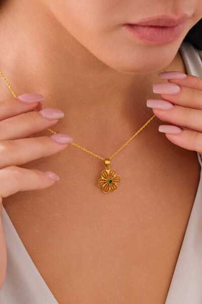 Zeynepli gold & jewelry 14 Ayar Altın Papatya Zümrüt Kolye
