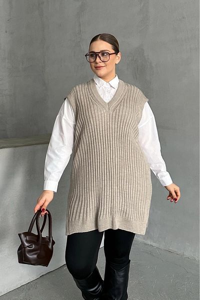 Stil Diva Plus Size V-Neck Short Sleeve Knitwear Sweater 302133