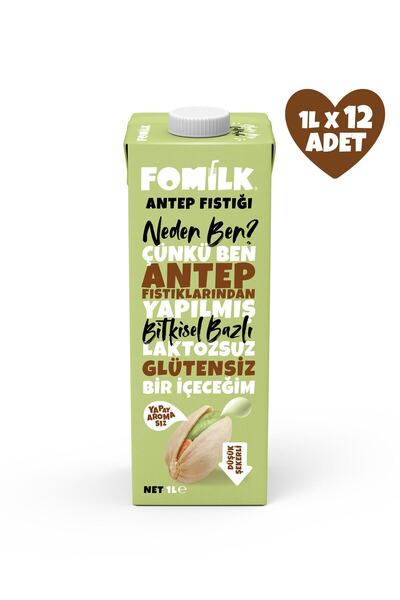 Fomilk Antep Fıstığı Sütü 1 L X12 Glutensiz Bitkisel Bazlı Laktozsuz Vegan
