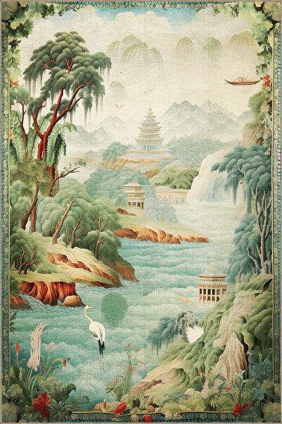 Rugs Modern Halı Dido Tapestry Design River Forest and Stork Patterned Vintag...