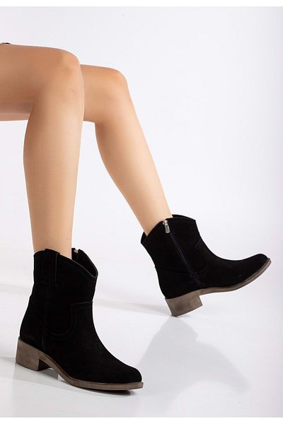 ANALİN SHOES Black Suede Cowboy Boots - Women's