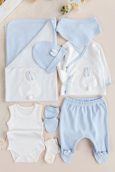 Babymod 8-Piece Baby Boy Hospital Release Newborn Baby Set with Rabbit Figure