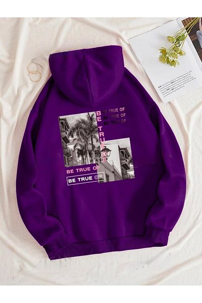 Medinenur Φούτερ Be True Back Print με κουκούλα και τσέπη