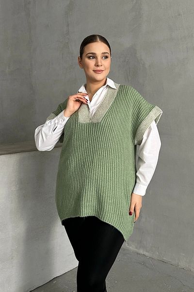 Stil Diva Plus Size V-Neck Short Sleeve Knitwear Sweater 302136