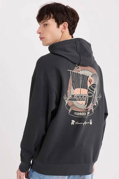 DeFacto Boxy Fit Hooded Printed Sweatshirt D0854Ax24Au