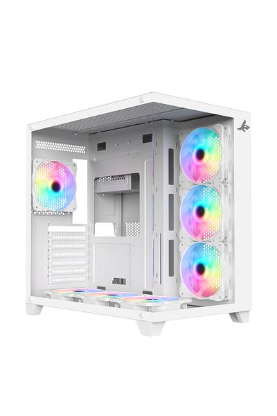 SHARX علبة (XI700-W) PROFIN ATX Min-Tower، 7 مراوح ARGB مقاس 120 مم، زجاج مقسّى، دونجل من النوع C، USB 3.0/2.0