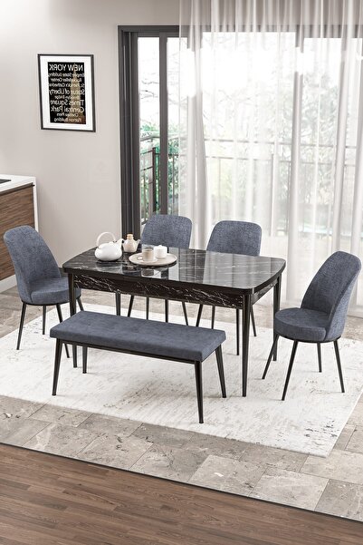 Canisa Concept Zen Serisi 80x132 Mdf Açılabilir Siyah Mermer Desen Masa Takım...