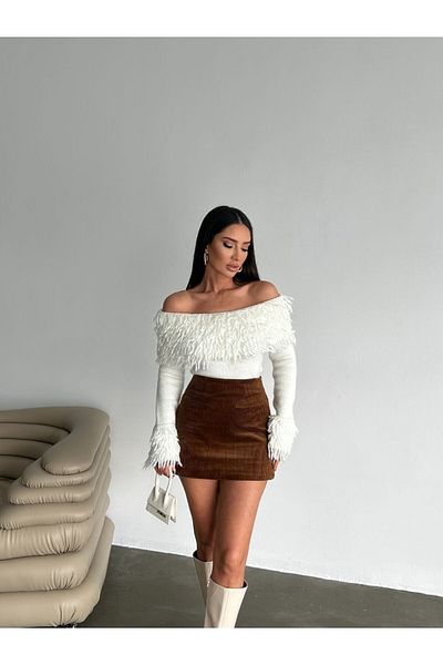 Bak'ap Pulover tricot cu ciucuri cu guler Madonna și mâneci