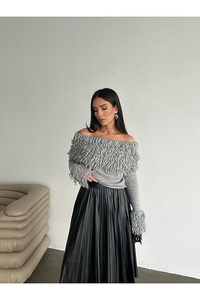 Bak'ap Pulover tricot cu ciucuri cu guler Madonna și mâneci