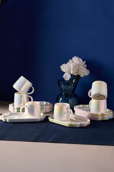 Perotti Pearl Porcelain Luster Coffee Cup Set for 6 People