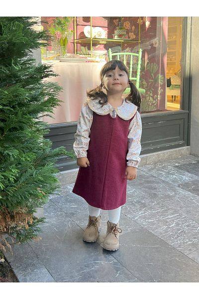 KÜÇÜĞÜM BUTİK Rochie de iarnă cu decolteu în V pentru fetiță Claret Red Stamp