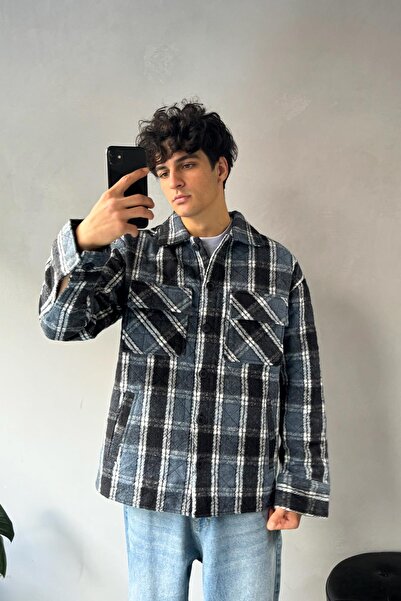 Flaw Wear Μπλε μπουφάν με καρό σχέδιο με λεπτομέρεια μπροστινής τσέπης