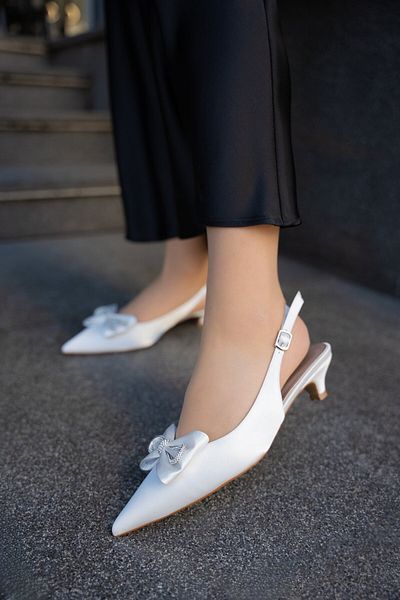 LAMİNTA Pantofi cu toc de damă Renata White Stone Bow
