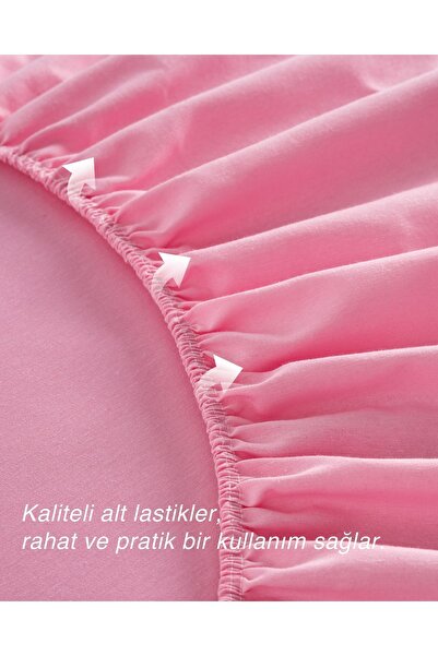 MODELHOME Pink Color Elastic Sheet Set (COTTON DUVET COVER, WITH PILLOW CASE) 7 Different Sizes