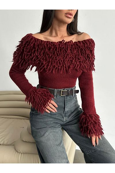 Bak'ap Pulover tricot cu ciucuri cu guler Madonna și mâneci