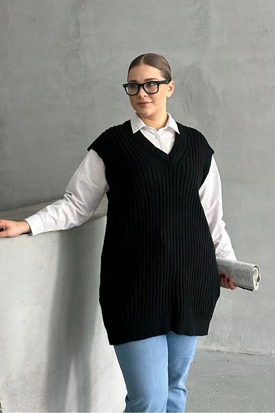 Stil Diva Plus Size V-Neck Short Sleeve Knitwear Sweater 302134