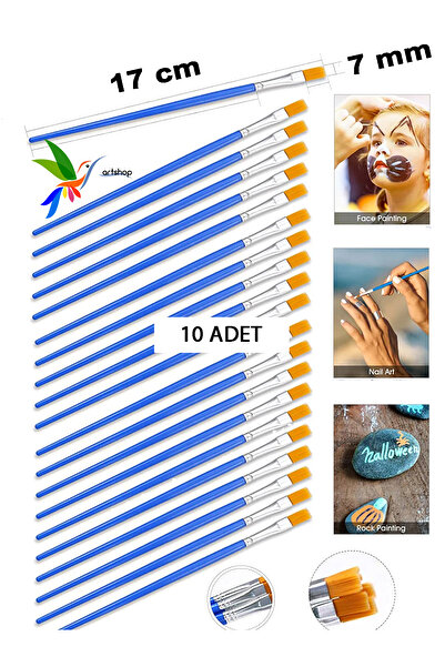 Artshop 10 Adet Resim Fırçası, Akrilik, Yağlı, Guaj, Sulu Boya İçin, Seramik, Cam, Ahşap İçin Yumuşak Doku