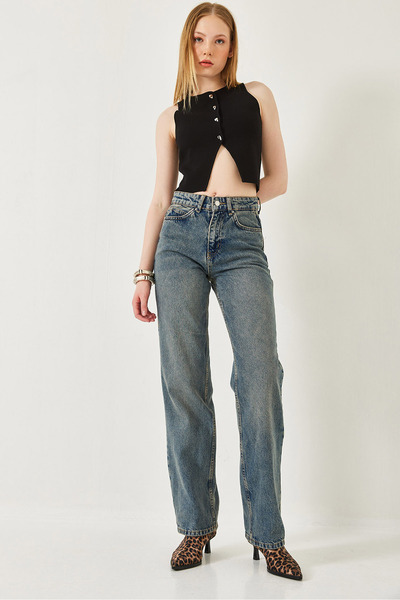 Bianco Lucci Жіночі джинсові штани з високою талією та широкими штанинами 1275TINT 60261311