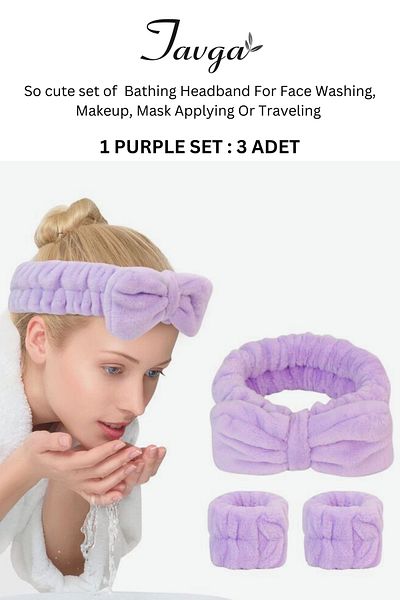 TAVGA 3-Piece Cotton Travel Hair and Wrist Band Set (Mask-Makeup-Hand and Face Washing Band)