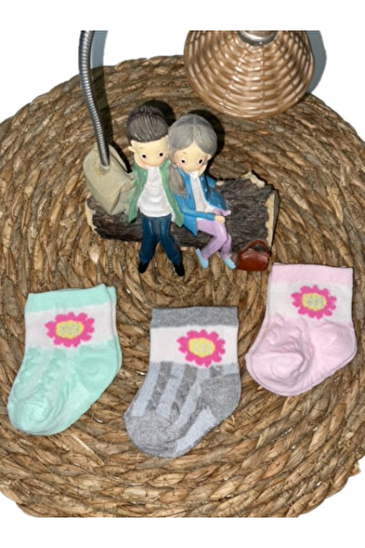 Hobins Sportswear Company 6'Çift Tatlı Kedi & Çiçek Kabartma Desenli Yeni Dogan Bebek Çorabı