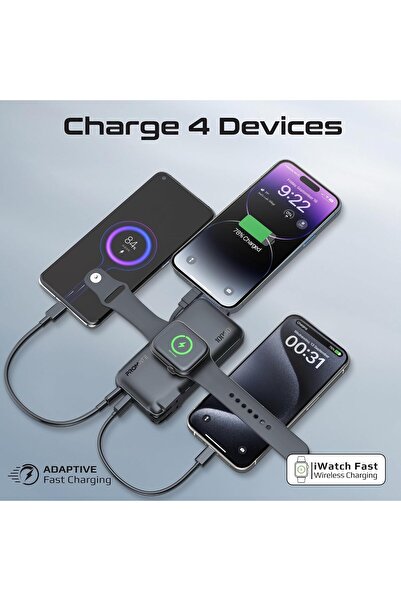 Promate PowerPack-10i 10000mAh Power Bank with Wireless Apple Watch Charger & Built-in Lightning Cab