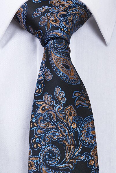 Esgue Χειροποίητη γραβάτα 7,5 cm Κίτρινο-Μπλε & Μαύρο μοτίβο σταγόνας με μαντήλι