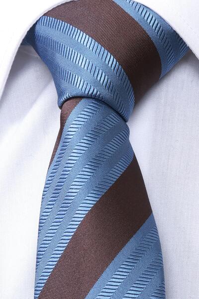 Esgue Ручна робота 7,5 см Синьо-коричнева краватка з смугастим хусткою