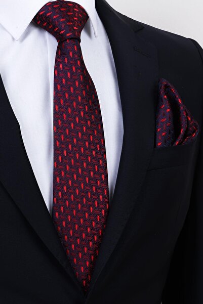 Esgue ربطة عنق مصنوعة يدويًا بنمط قطرة 7.5 سم باللون الأحمر الداكن