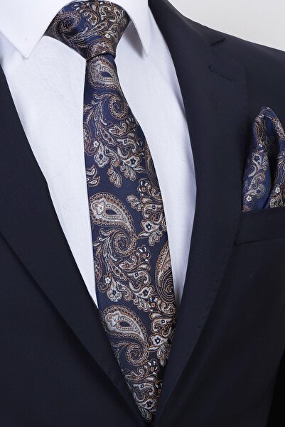 Esgue Χειροποίητη γραβάτα 7,5 εκ. Μπεζ Navy Blue με μοτίβο σταγόνας