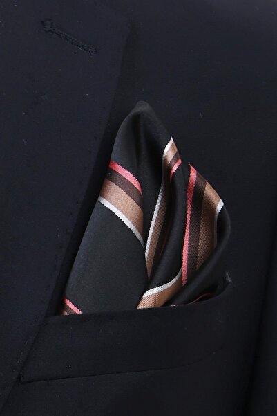 Esgue Χειροποίητη γραβάτα 7,5 εκ. Μαύρη Μπεζ με ριγέ μοτίβο