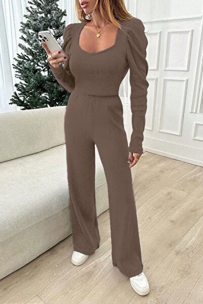 Mossta Mink Princess Sleeve V-Neck Blouse and Pants Set