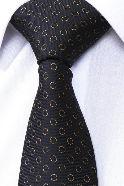Esgue Hand Made 8 cm Black Gold Patterned Tie with Handkerchief